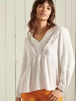 Image of Superdry Jenny Lace Top - White, Size 14, Women