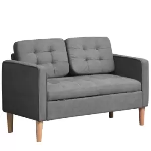 Image of HOMCOM Modern 2 Seater Sofa with Hidden Storage, 117cm Tufted Cotton Couch, Compact Loveseat Sofa with Wood Legs, Grey
