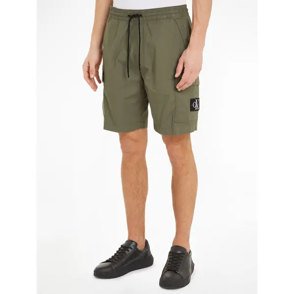 Image of Embroidered Logo Cargo Shorts in Cotton with Drawstring