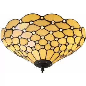 Image of Loops - Tiffany Glass Semi Flush Ceiling Light Amber Geometric Inverted Shade i00059