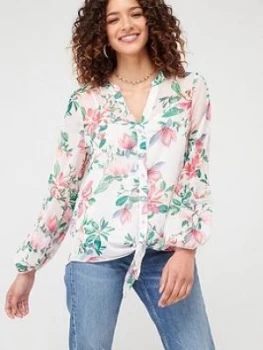 Image of Wallis Waterlily Blouson Sleeve Blouse - Pink, Ivory, Size 10, Women