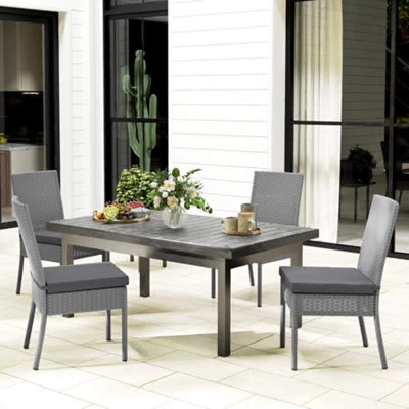 Image of Outsunny 4 PCs Rattan Garden Chairs with Cushion, Wicker Dining Chairs, Grey Dark Grey