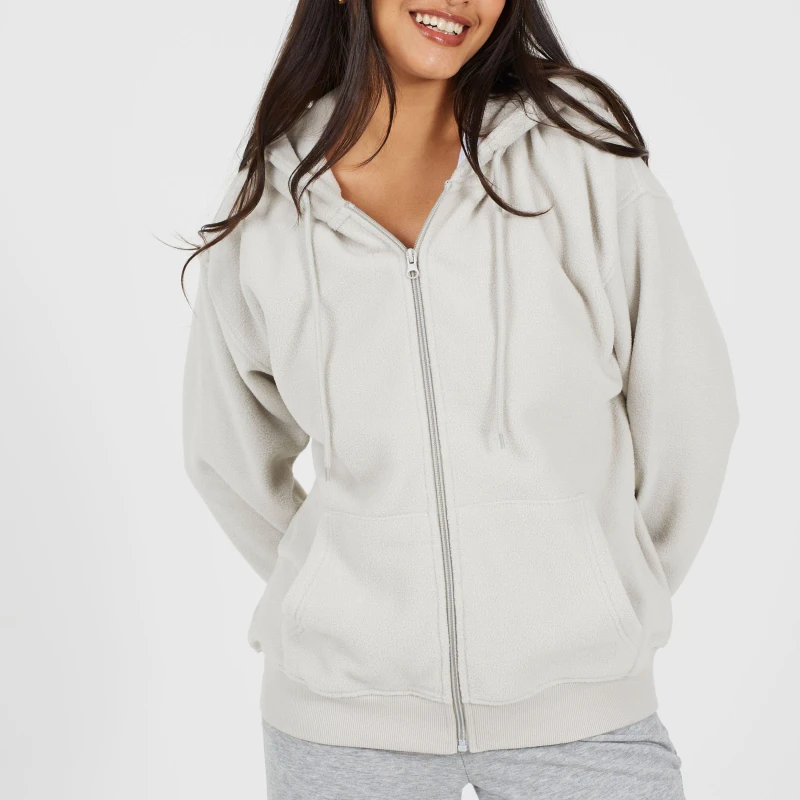 Image of Brave Soul BS Womens Hooded Zip Though Polar Fleece Sweatshirt Cloud Grey female 12 (M)