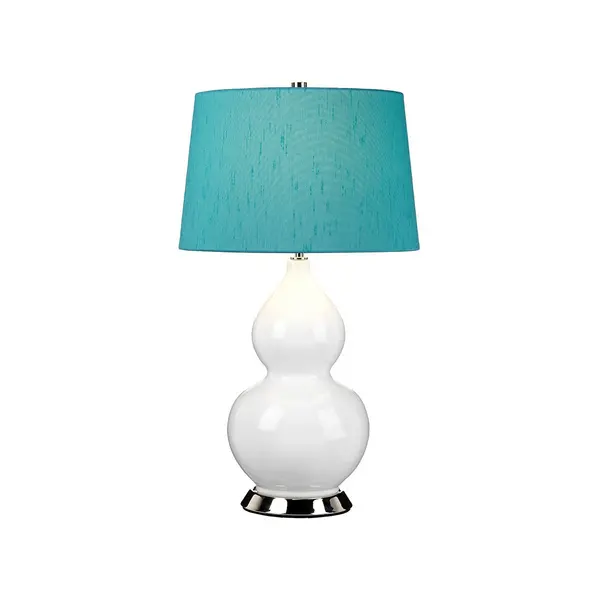 Image of Isla Table Lamp with Round Tapered Shade, Polished Nickel, White, Teal