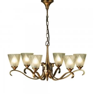 Image of 6 Light Multi Arm Ceiling Pendant Chandelier Antique Brass, Glass, E14