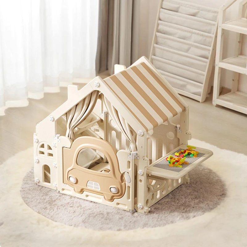 Image of KIDKID Kids Plastic Playhouse with Building Block Table Khaki White unisex One size