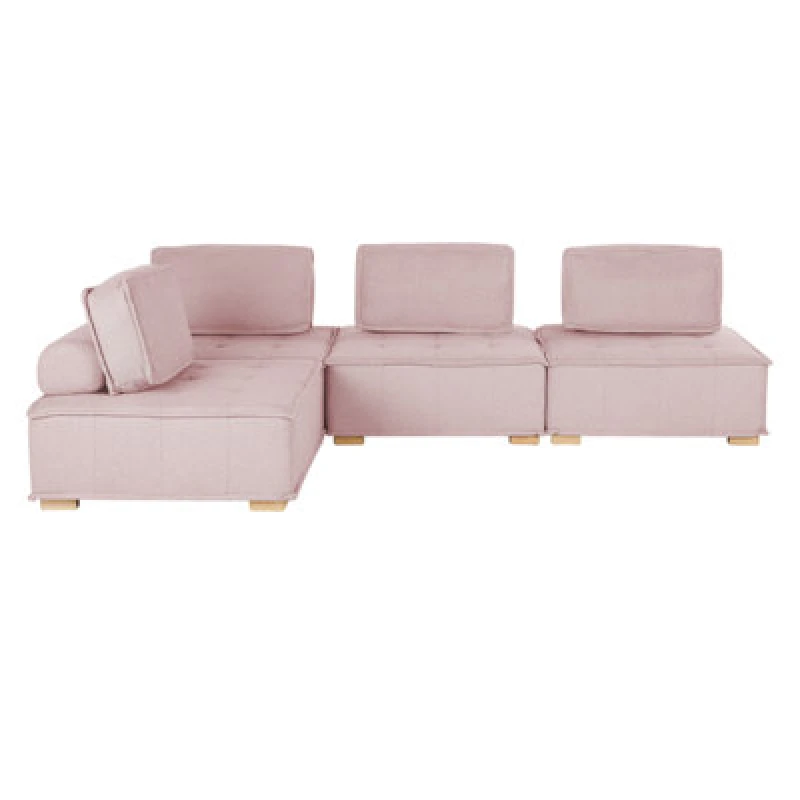 Image of Beliani Modular Corner Sofa 4 Seater Tibro Fabric Pink Right Hand