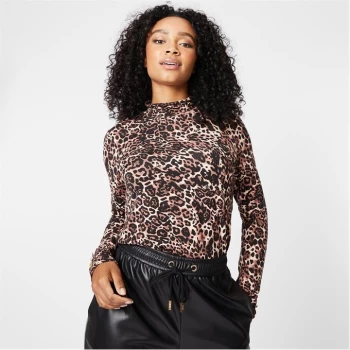 Image of Biba BIBA High Neck Ribbed Jersey Top - LEOPARD