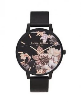 Image of Olivia Burton Shoreditch Black Floral Dial Leather Strap Watch