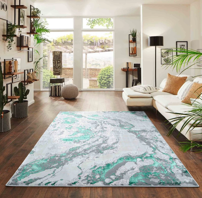 Image of Picasso Modern Waterflow Abstract Area Rugs Aqua 160X230 Cm
