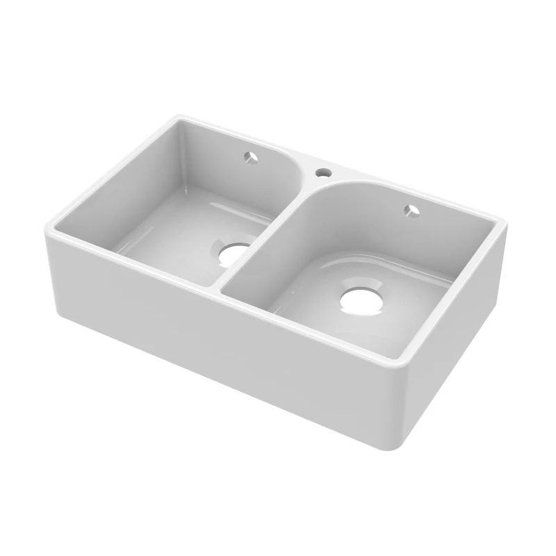 Image of Balterley Fireclay Double Bowl Full Weir Butler Sink Overflow Tap Hole 795mm White