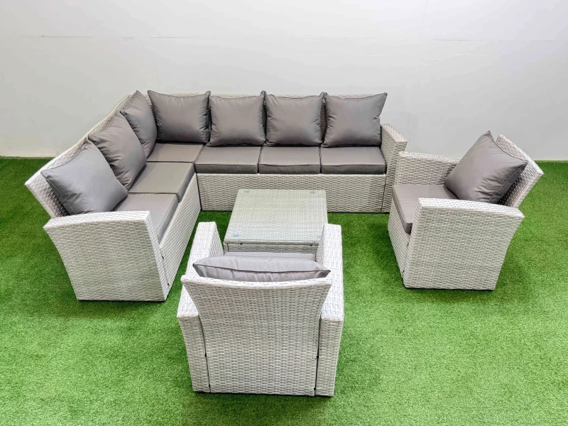Image of Fimous 8 Seater Corner Sofa Sets with Coffee Table 2 Chairs Light Grey Mixed Light Grey Unisex