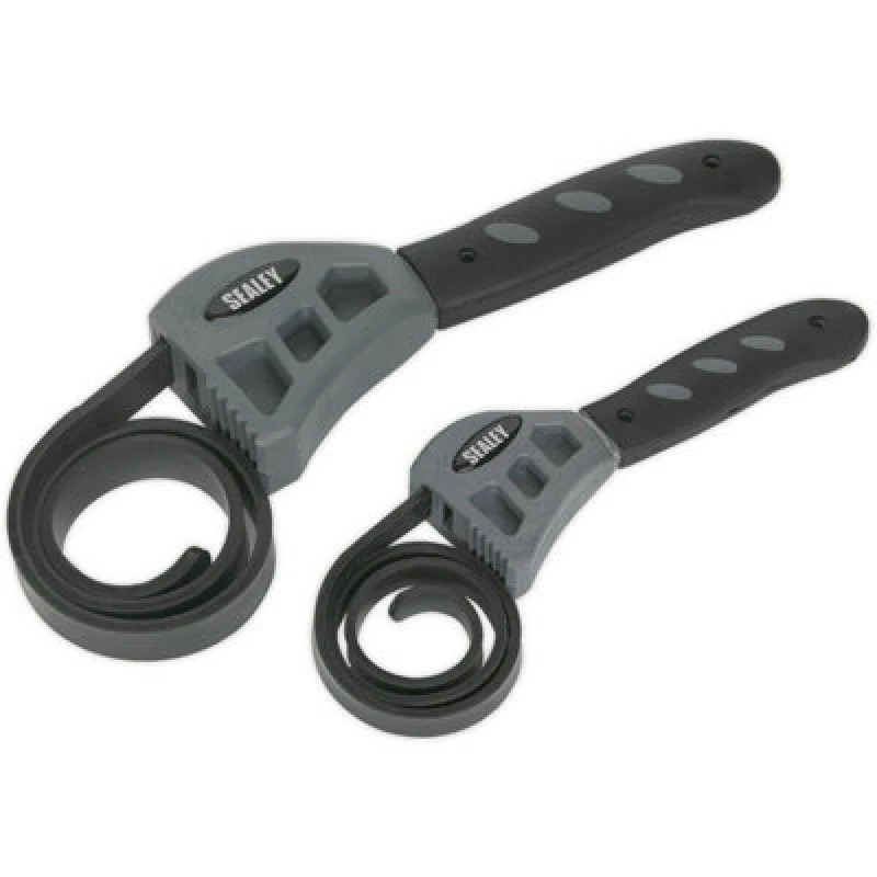 Image of Loops 2 Piece Adjustable Strap Wrench Set - 120 & 150mm Diameters - Soft Grip Handle Multi