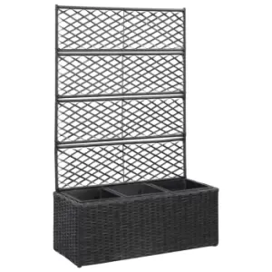 Image of Vidaxl Trellis Raised Bed With 3 Pots 83x30x130cm Poly Rattan Black