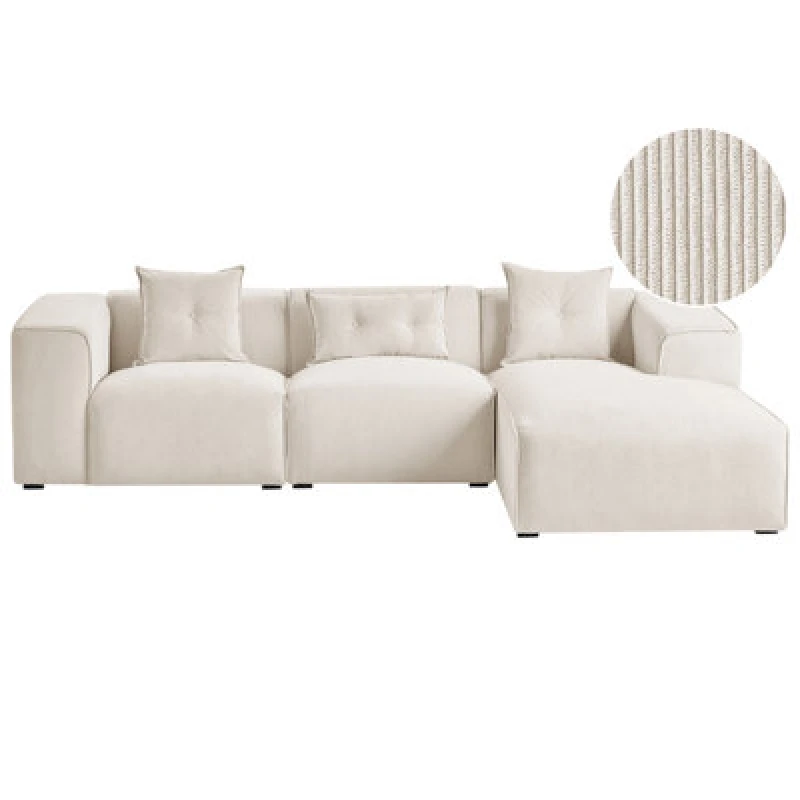 Image of Beliani Corner Sofa 3 Seater Dolva Corduroy Off-White Left Hand