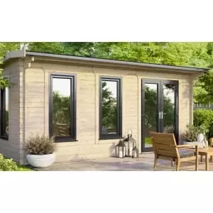 Image of Power Sheds 18 x 14ft Right Hand Door Apex Notched Logs Log Cabin