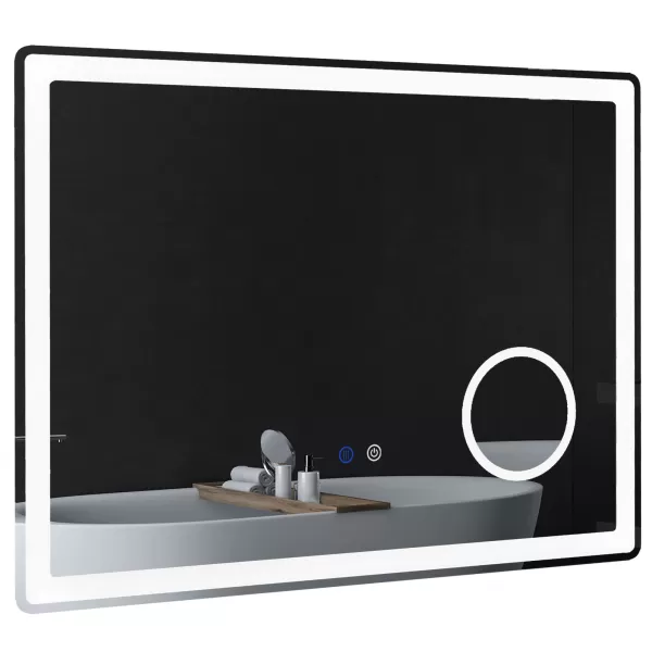 Image of kleankin LED Bathroom Mirror with Dimming Lights, 3X Magnifying Mirror, Vanity Mirror with 3 Colour Front and Backlit