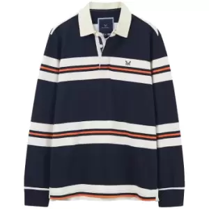 Image of Crew Clothing Mens Forepeaks Rugby Top Dark Navy/Ecru/Orange Large