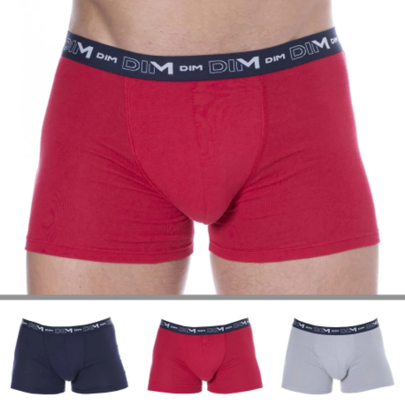 Image of DIM 3 Pack Coton Stretch Boxer Briefs - Navy - Red - Steel 2XL