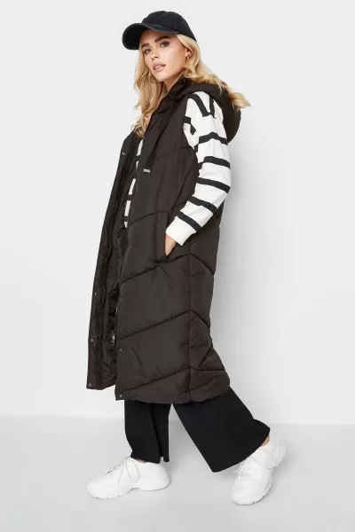 Image of Petite Quilted Longline Hooded Gilet