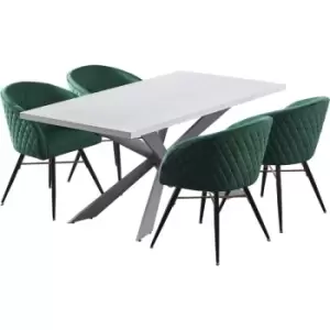 Image of 5 Pieces Life Interiors Vittorio Duke Dining Set - a White Rectangular Dining Table and Set of 4 Green Dining Chairs - Green