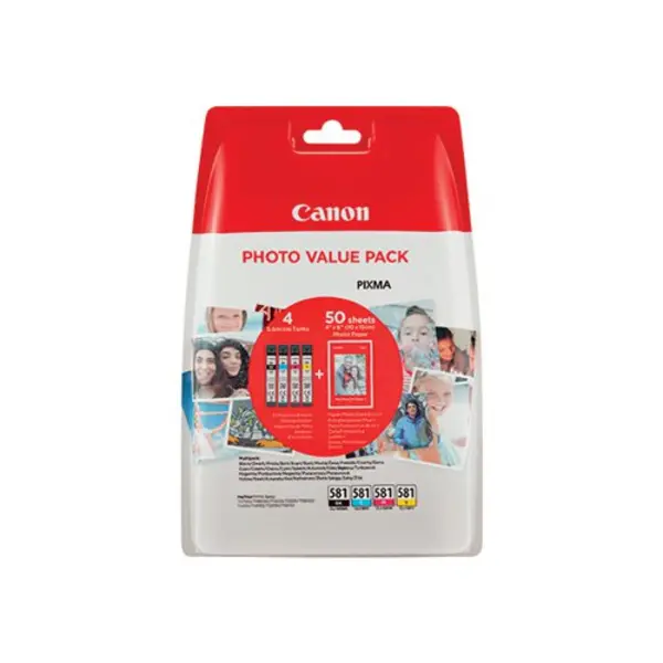 Image of Canon CLI-581 Inkjet Cartridge + Photo Paper Plus Glossy II Value Pack CMYK 2106C006 2106C006