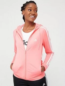 Image of Adidas 3 Stripe Full Zip Hooded Tracksuit - Pink/Black