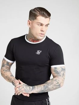 Image of SikSilk Inset Straight Hem Ringer Gym T-Shirt - Black/White Size M Men