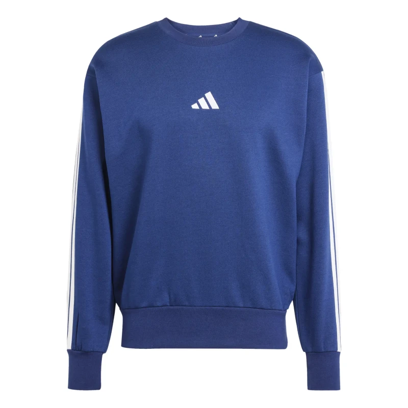 Image of adidas Mens Crew 3-Stripes Pullover Sweatshirt - Blue Blue XL