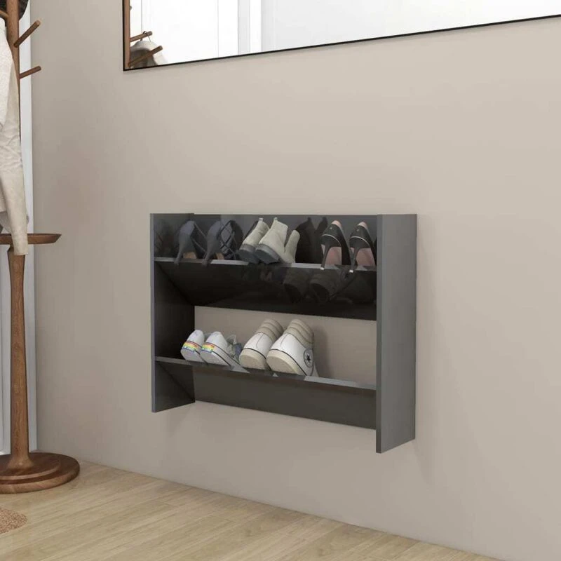 Image of VIDAXL Wall Shoe Cabinet High Gloss Grey 80x18x60cm Engineered Wood Vidaxl 8720286559581