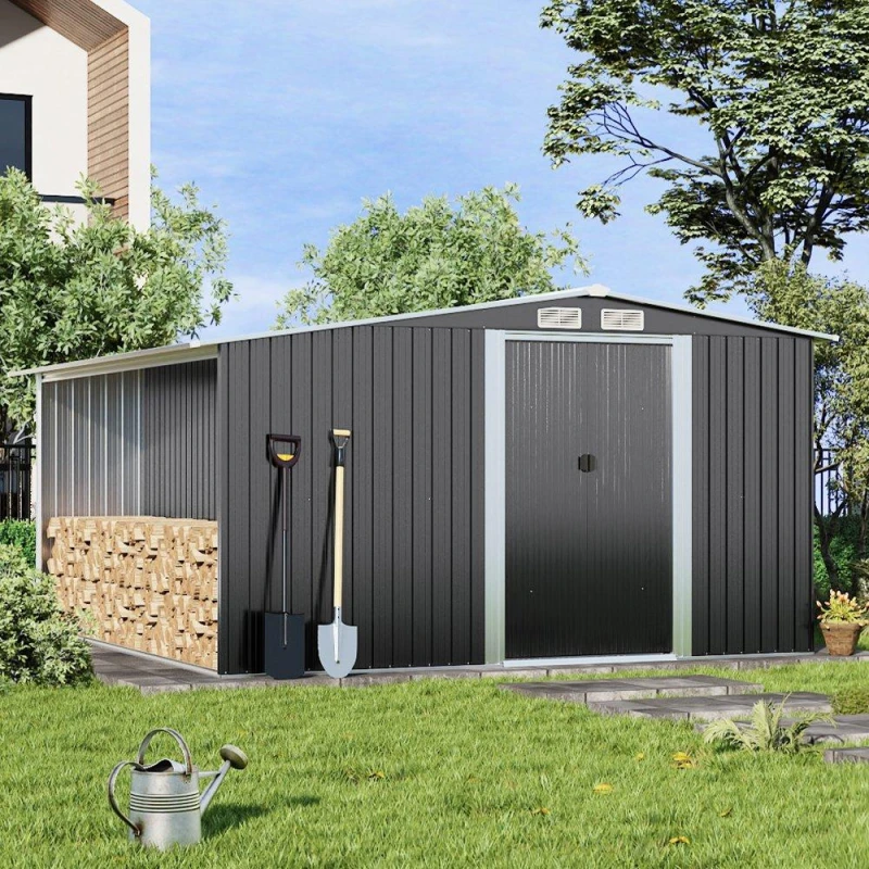 Image of Breeins Outdoor 10x8fts Steel Storage Shed Charcoal Black L