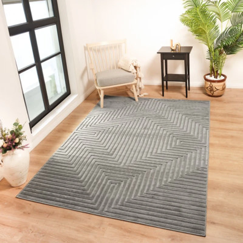 Image of Livabliss In- & Outdoor 3D High & Low Pile Textured Grey Naoko Area Rug 200 X 275cm - Easy To Clean, Perfect For Balcony Or Dining Room