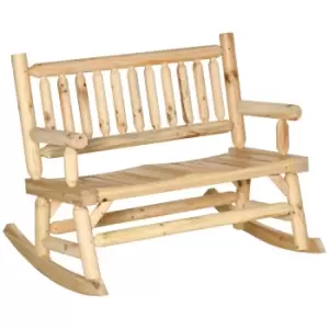 Image of Outsunny Fir Wood Rocking Bench Wooden Patio 2-person Outdoor Rocker Natural