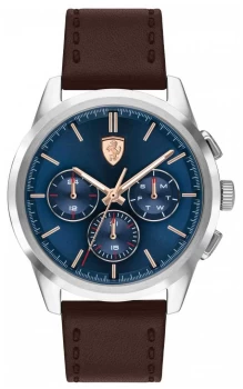 Image of Scuderia Ferrari Grand Tour Brown Leather Strap Blue Watch