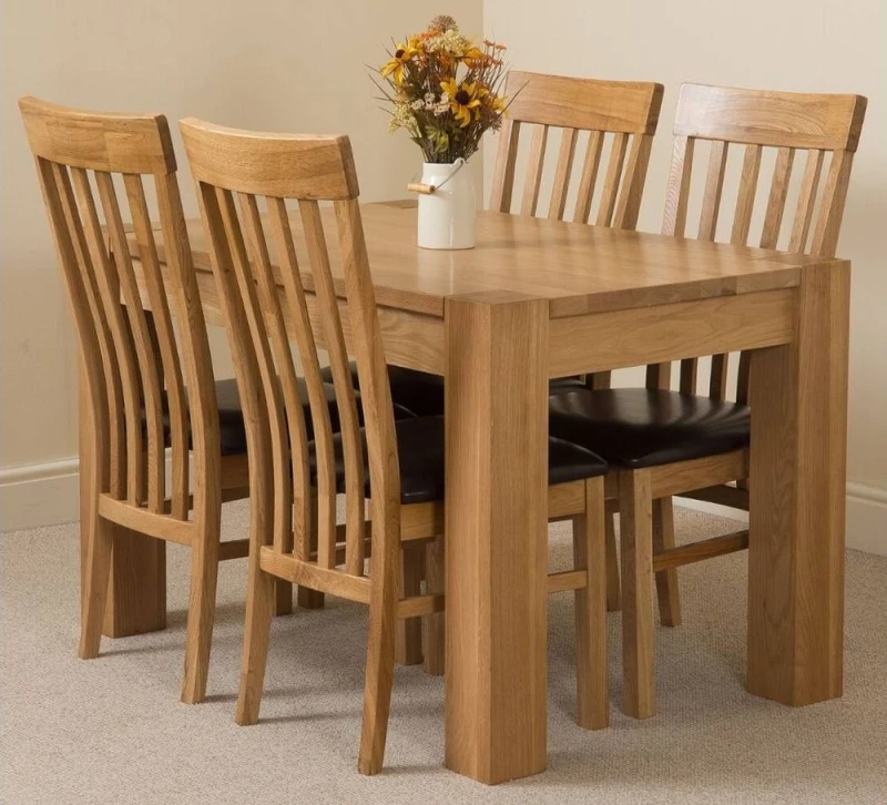 Image of Thats Furniture Kuba 125 x 80cm Chunky Oak Small Dining Table & 4 Harvard Chairs in Brown Brown Unisex 125 x 80 cm