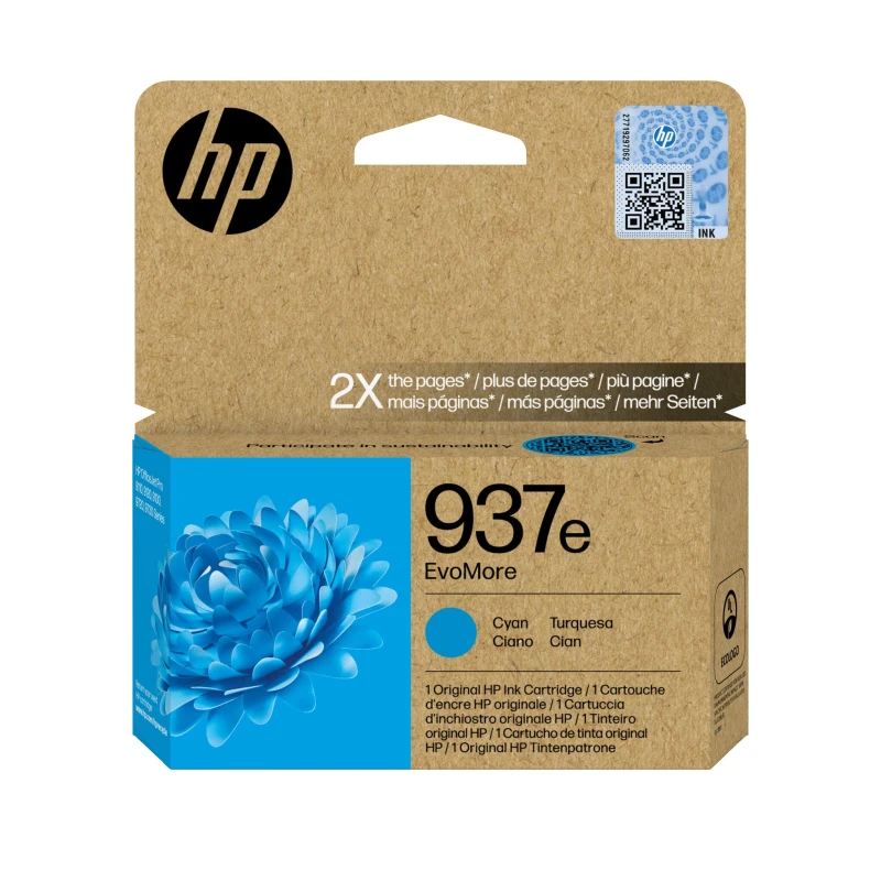 Image of HP 937e EvoMore Cyan High Capacity Ink Cartridge - 4S6W6NE (Original)