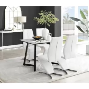 Image of Furniturebox Carson White Marble Effect Recatngular 120cm Dining Table & 4 White Willow Faux Leather Chairs
