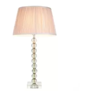 Image of Adelie & Freya Base & Shade Table Lamp Grey Green Tinted Crystal Glass & Dusky Pink Silk - Endon