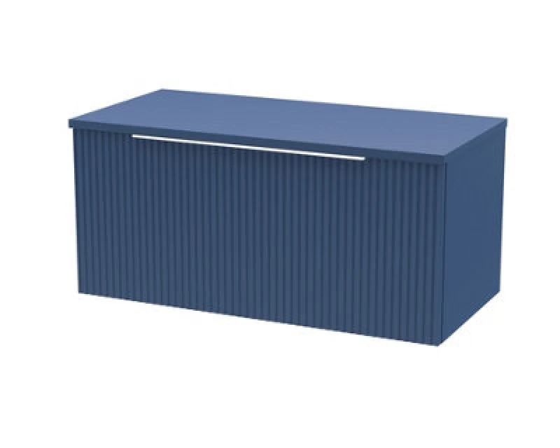 Image of Hudson Reed Fluted Wall Hung 1-Drawer Vanity Unit & Blue Worktop, Stylish Counter Top Vanity Unit In Satin Blue, 1200mm
