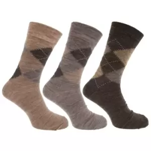 Image of Mens Traditional Argyle Pattern Lambs Wool Blend Socks With Lycra (Pack Of 3) (UK Shoe 6-11, EUR 39-45) (Shades of Brown)