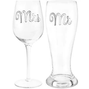Image of Mr & Mrs Beer & Wine Glass By Lesser & Pavey