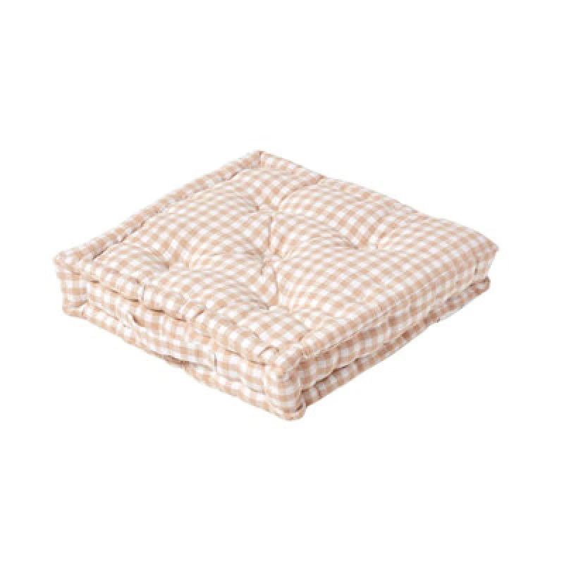 Image of Homescapes Cotton Gingham Check Beige Floor Cushion, 40 X 40 Cm