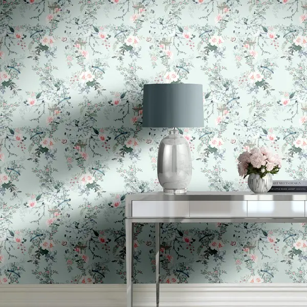 Image of Lipsy Ophelia Wallpaper Light Blue/Pink/Green