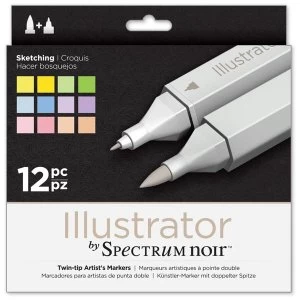 Image of Spectrum Noir Illustrator Dual Tip Brush Marker Pen Set Sketching Set of 12