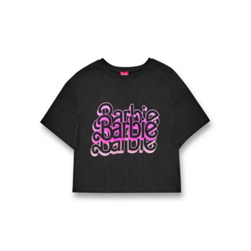 Image of Barbie Cropped Short Sleeved T-Shirt Grey female