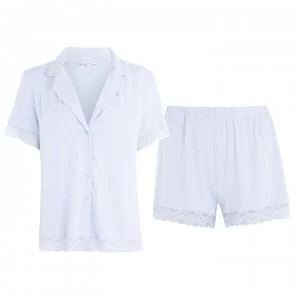 Image of Figleaves Figleaves Camelia Short Sleeve Shirt and Shorts Pyjama Set - Pale Blue