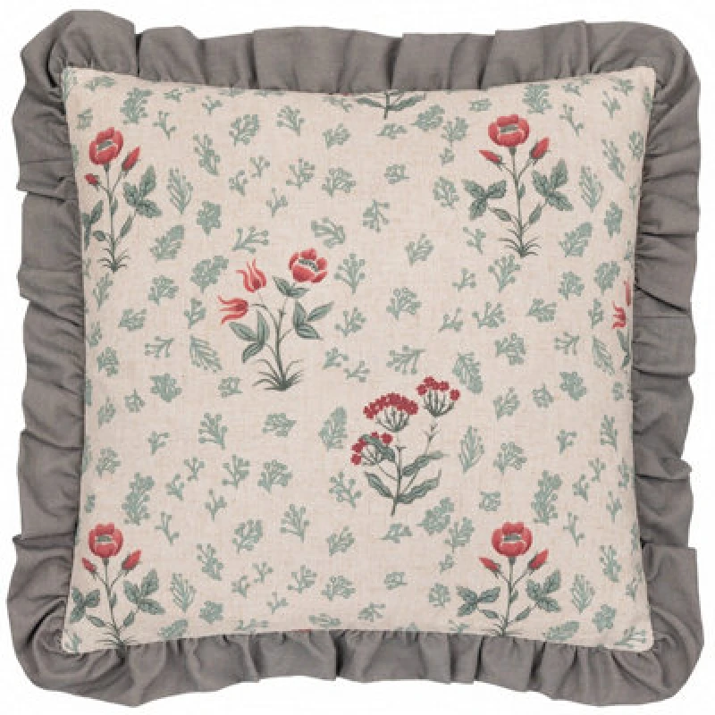 Image of Paoletti Paoletti Linen Renata Floral Printed Ruffle Cushion Size: 50cm x 50cm Multi 50cm x 50cm Unisex 5025532822451