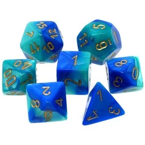 Image of Chessex Gemini Poly 7 Dice Set: Blue-Teal/Gold