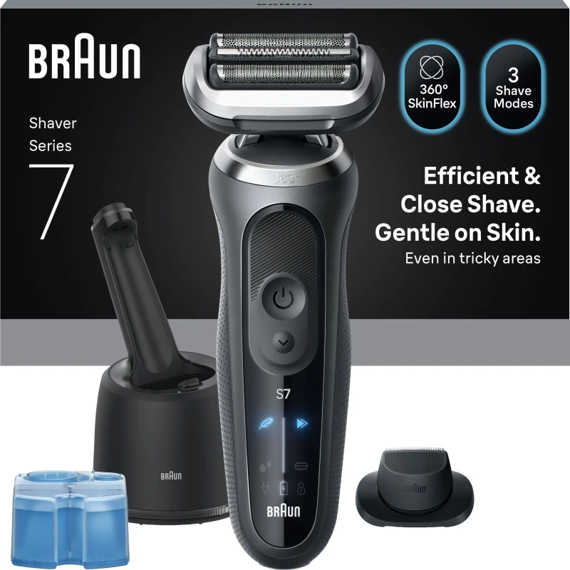 Image of BRAUN Series 7 72-G7200CC Wet & Dry Foil Shaver & 4-in-1 SmartCare Centre - Grey, Black 8700216643801