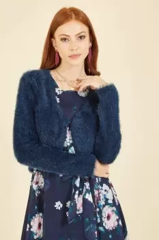 Image of Navy Eyelash Curved Bolero